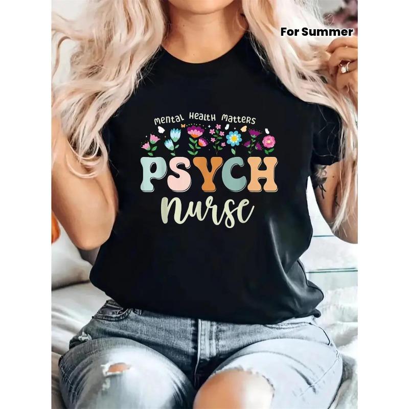 

Женские графические футболки для медсестер-психиатров RN PMHNP, Топы с коротким рукавом свободного кроя с дизайном для медсестер-психиатров, Мягкие повседневные летние рубашки для специалистов по психическому здоровью S чёрный