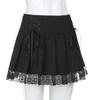 2023 Women High Waist A-Line Mini Skirt Lace Decoration Pleated Printed Punk Style Black Dress Club Party Wear Hot