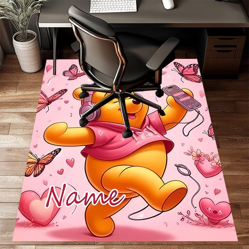 Custom Winnie Mat Personalized Name, Polyester Washable Indoor Entryway Rug, Gift for Christmas, Easter, Thanksgiving Day