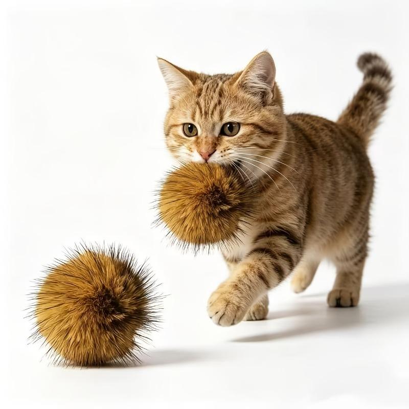 2pcs Furry Ball Cat Toy Interactive Plush Toy For Cats коричневый
