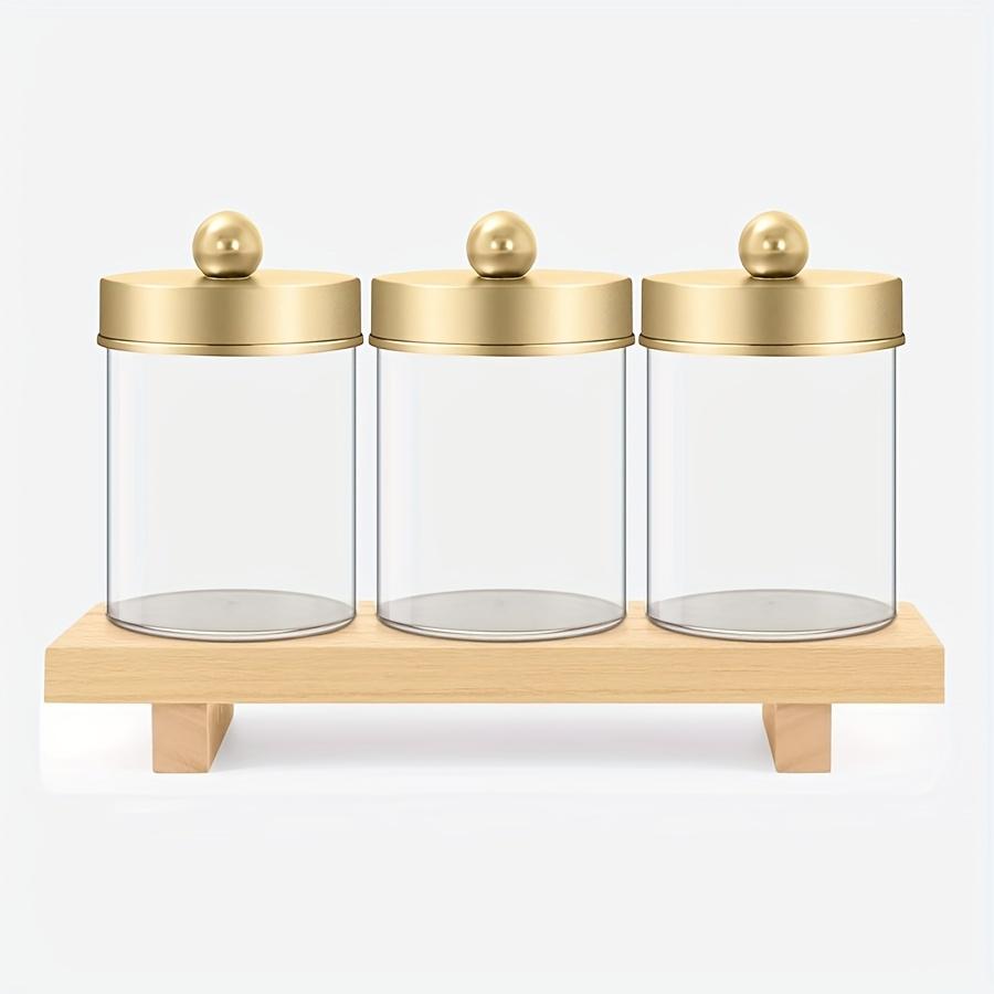 

3 Pack Bathroom Organizers Storage Box Tray Canister Qtip Holder Apothecary Jars Box with Lids Cotton Balls,Swabs,Floss Picks