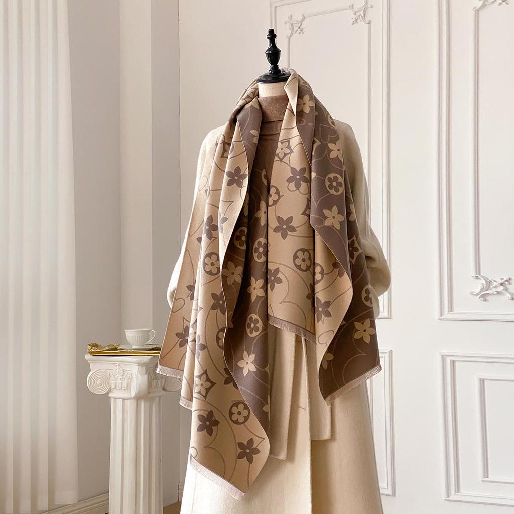 Women'S Warm Shawl Simple Thick Imitation Cashmere Scarf With Jacquard Ideal For Autumn And Winter