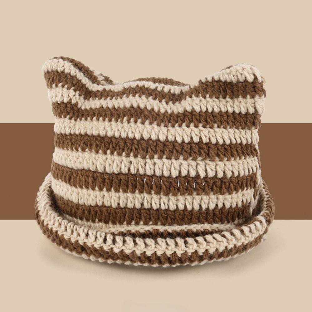 Pullover Women's Hats Autumn Winter Knitted Wool Cap Striped Japanese Beanie Hat Ins Little Devil