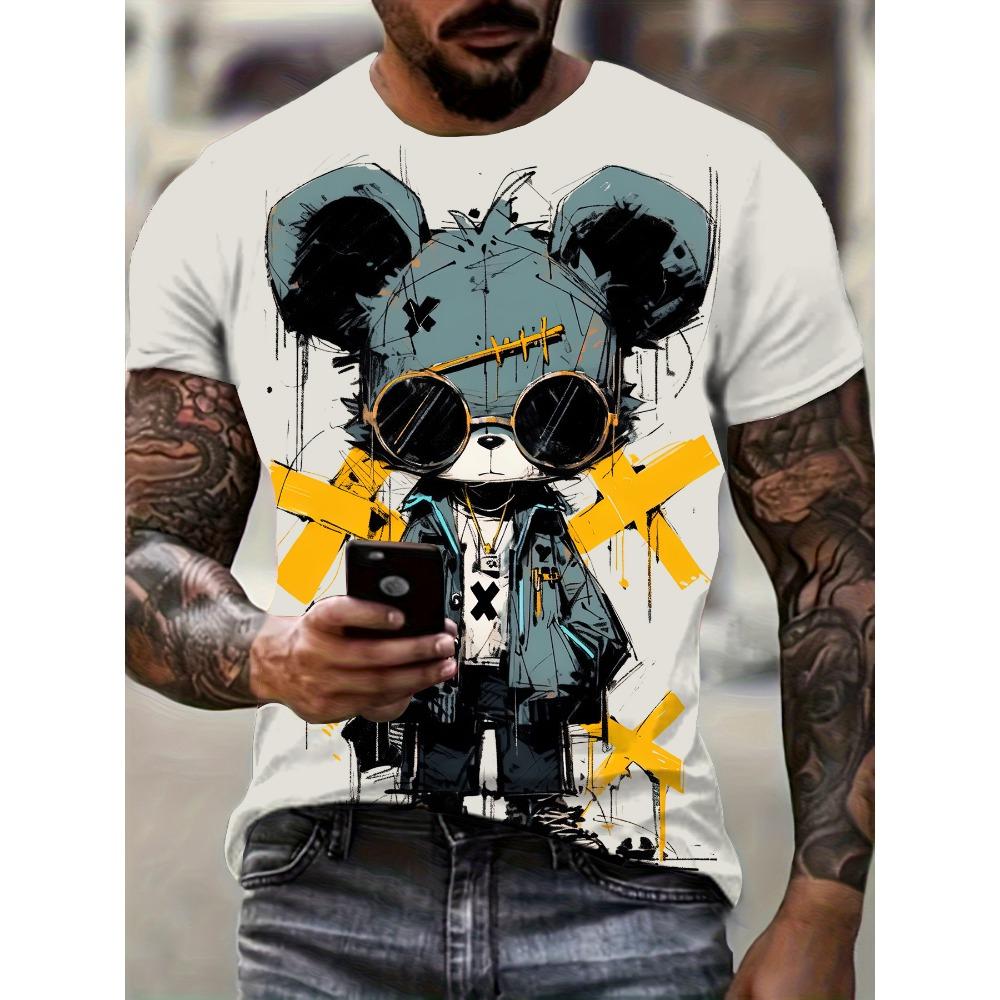 Men's Kids Casual Fashion T-shirt 3D Printing Anime Bear Pattern Printed T-shirt For Summer Daily Outdoor Streetwear Oversized Tops