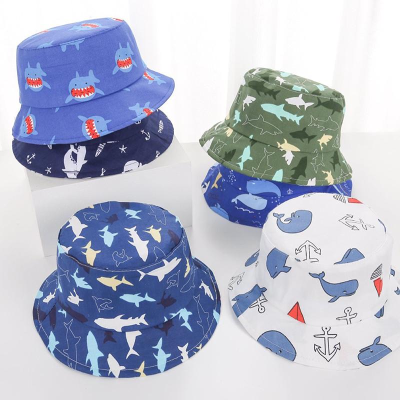 1 Piece Cotton Breathable Kids Fisherman Hat 0-4 Years Cartoon Printing Whale Baby Bucket Hat Infant Toddle Sun Hat