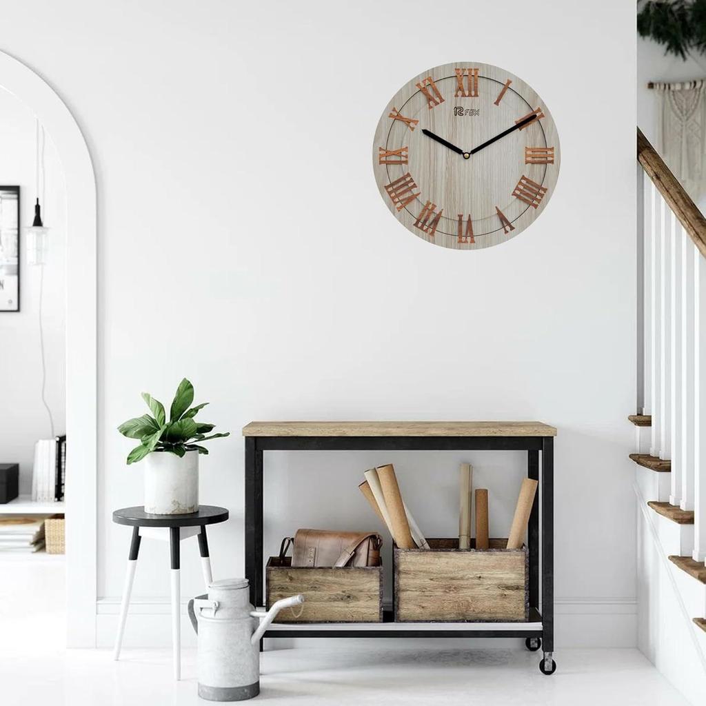 Vintage Design 12 Inch Handcrafted Stylish Elegant Analog Wooden Wall Clock for Living Room Hall Bedroom Office Gifting White Beech Wood