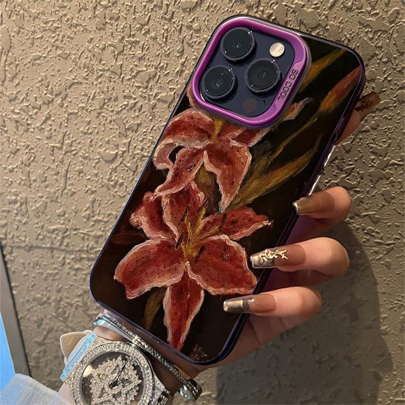 Oil Painting Lily Flower Retro Pattern Phone Case For iPhone 17 Air Pro Max 16 15 14 13 12 11 Pro 16 Plus Mini Shockproof Cover