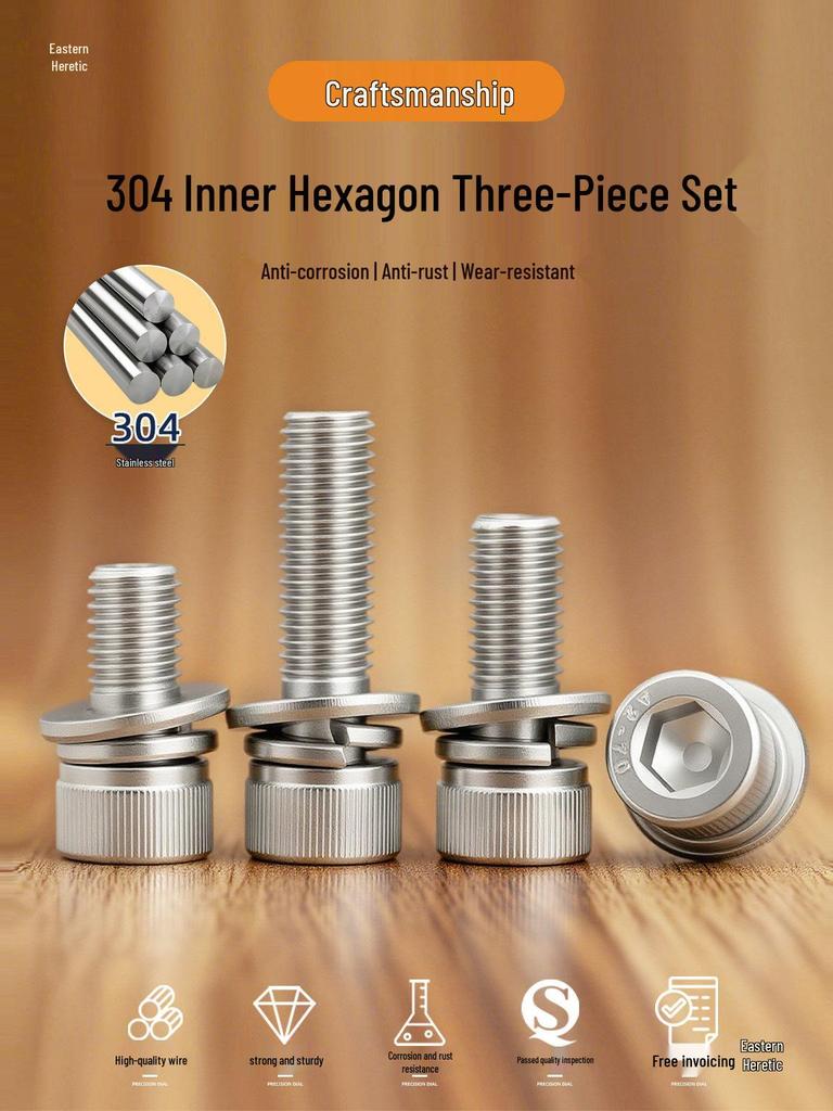 304 Stainless Steel Hex Socket Cup Head Screws (M2-M10)