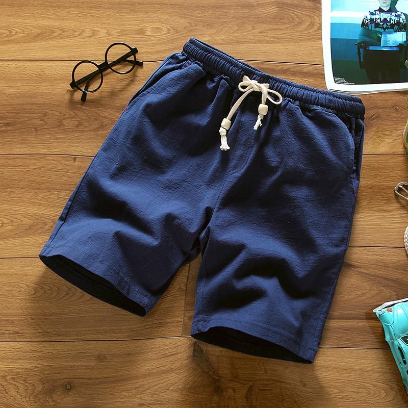 Cotton And Linen Shorts Men's Thin And Comfortable Linen Five-point Pants With Beads Outer Wear Beach Pants Solid Color All-match Tide