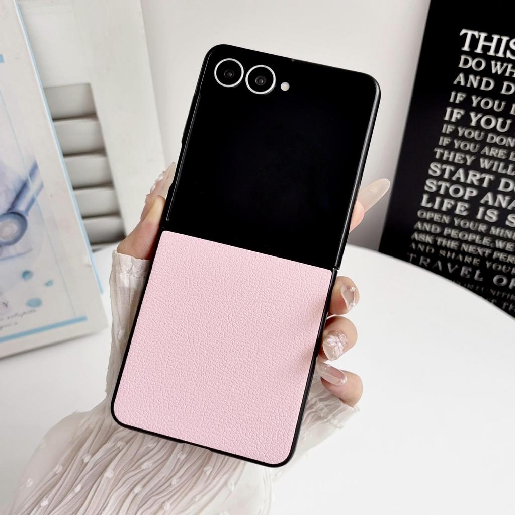 Samsung Z Flip Phone Case - Lychee Pattern Leather Texture, Solid Color Protective Cover