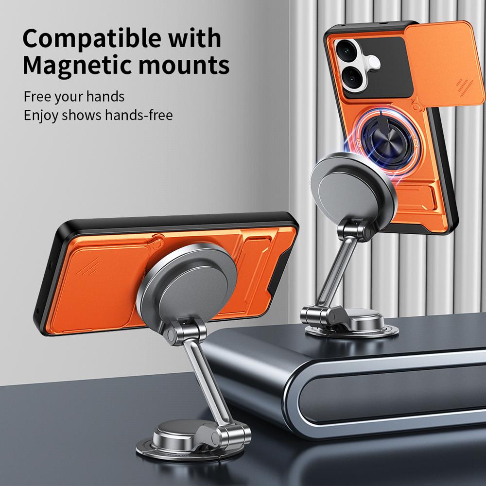 KEYSION Magnetic Phone Case for VIVO V60 Lite 5G Slide Camera Protection Upright Kickstand Ring Shockproof Cover for IQOO Z10R 5G