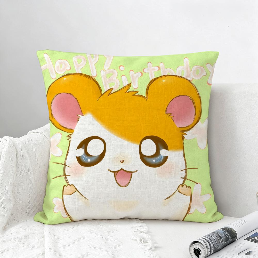Anime Hamtaro Cushion Cover Natural Linen Pillowcase Set AllinOne Decor for Sofa Bedroom Chair