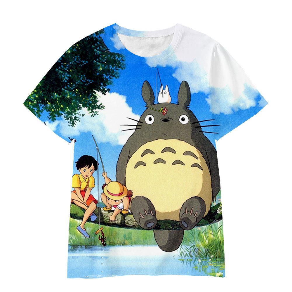 3D Hayao Miyazaki Cartoon Totoro Pattern Printed Casual Short Sleeved Children's Boy T-shirts - Soft Medium Stretch Fabric Summer Relaxed Fit Clothing