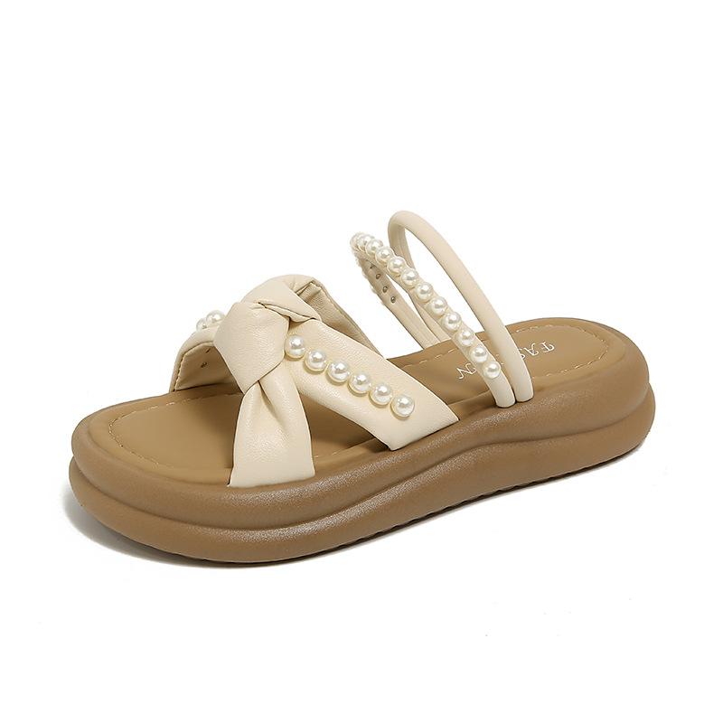 French pearl platform women's cool slippers women's summer wear 2025 new models with skirts fashionable pregnant women's flip