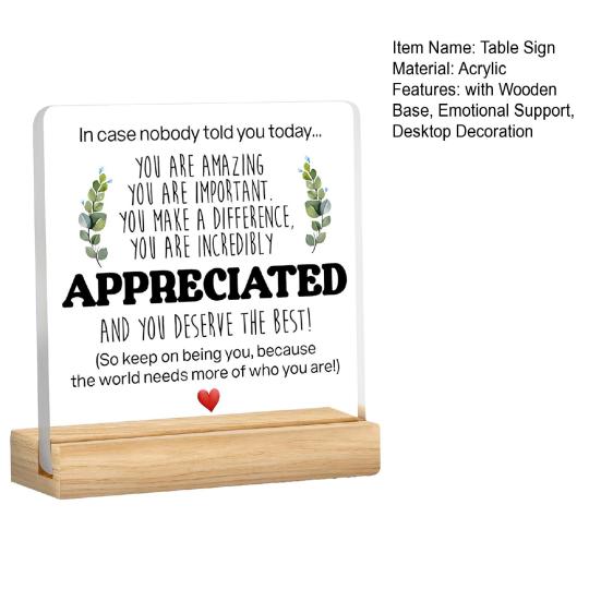 Meritați Semn de Masă Acrilic cu Bază din Lemn Suport Emoțional Inspirațional Semn de Masă Decor Birou Acasă Ornament