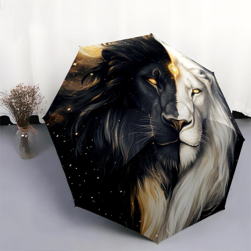 Lion Pattern, Automatic Folding Umbrella, Portable and Foldable Design, 8 Ribs, a Christmas or Birthday Gift.