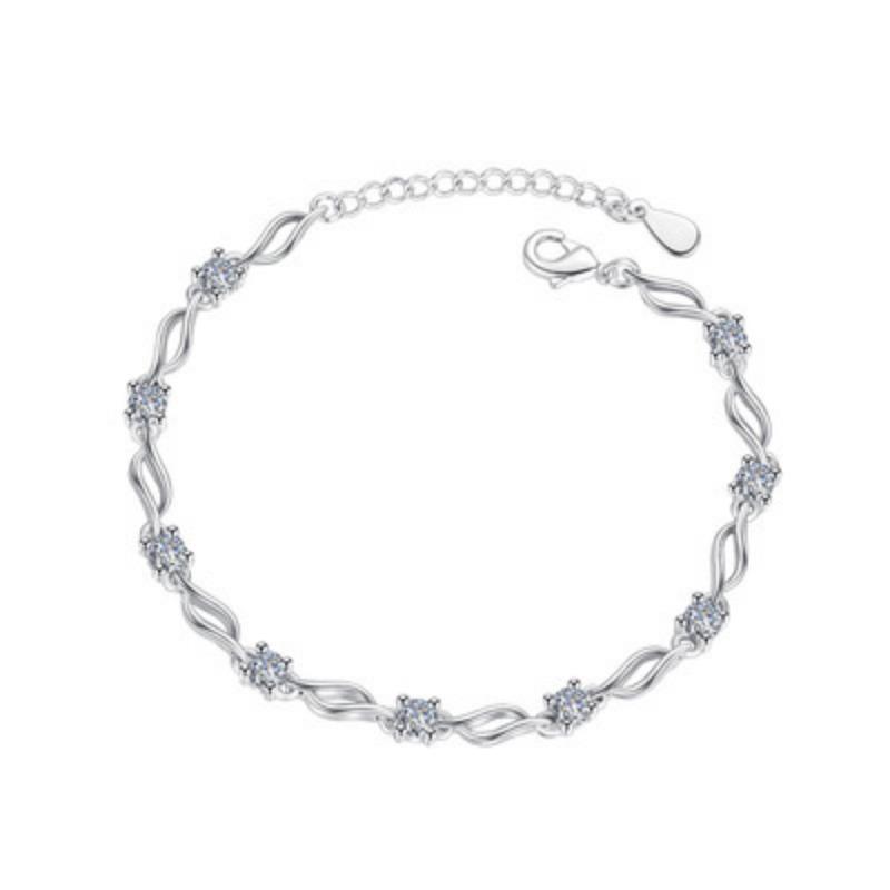 925 Silver Heart Shaped Necklace Bracelet Set for Women Vintage Korean Blue Crystal Bracelets Jewelry Set Party Jewelry