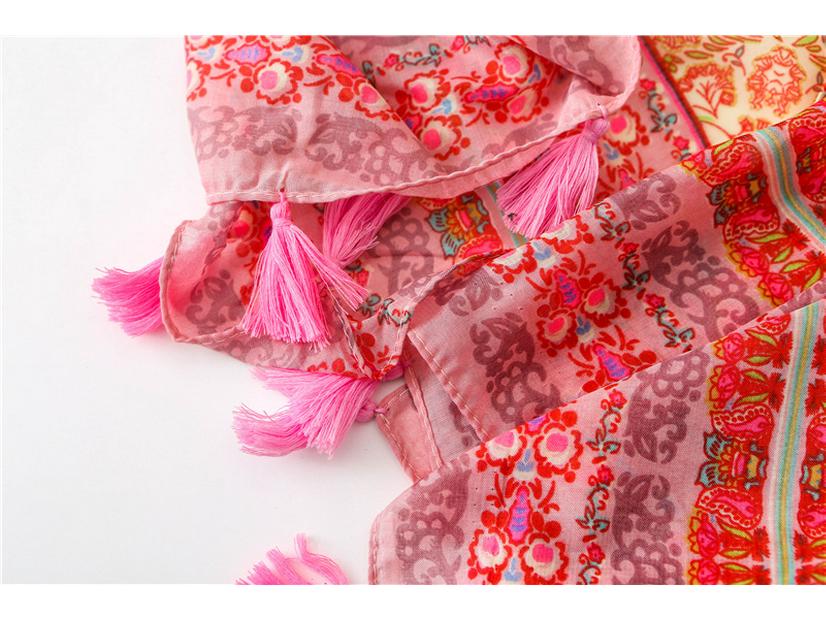 Ethnic Cotton Linen Floral Tassel Shawl: Sun Protection Beach Scarf for Women
