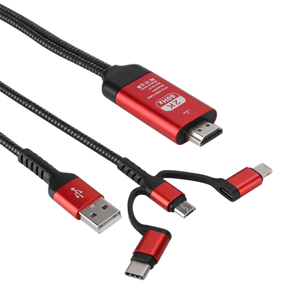 

3 в 1 Micro USB для iOS Type C в HDMI HD 4K Видео HDTV Конвертер Адаптер Кабель