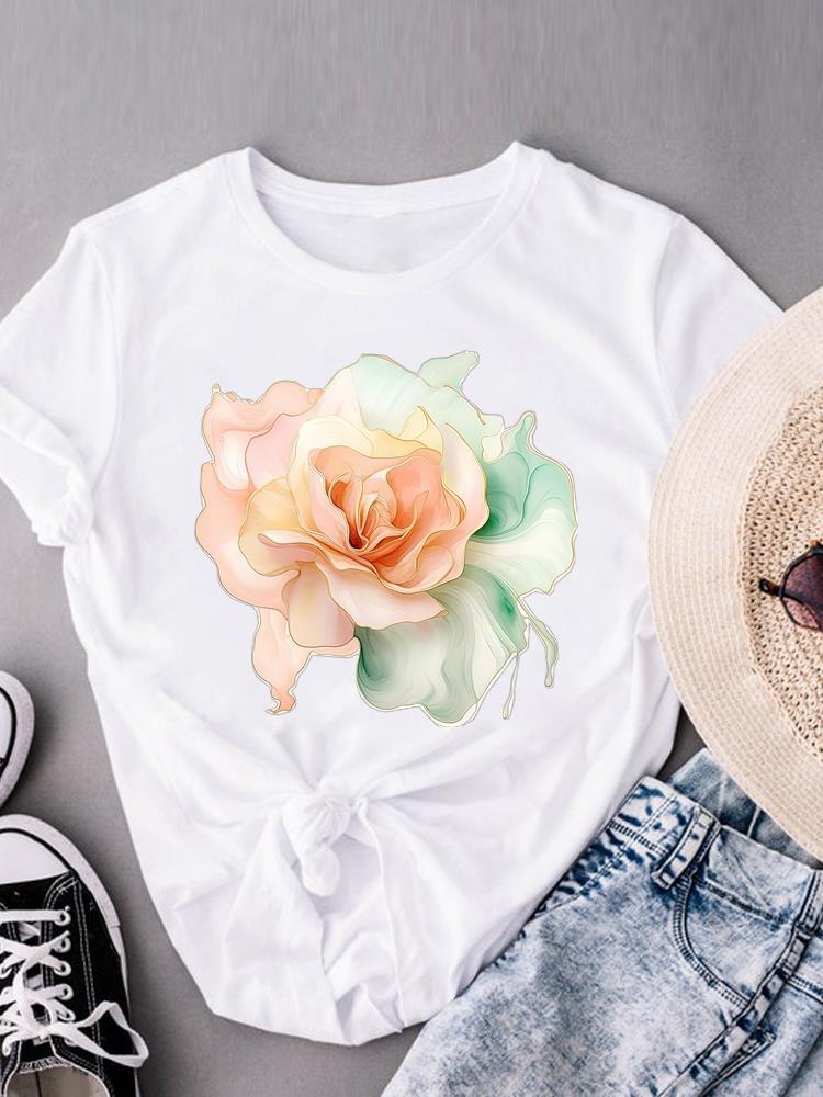 (Asian Size) trend plant cute T-shirts O-neck Casual Clothing Fashion Female Women's Top Short Sleeve T shirt Printed Graphic Tee