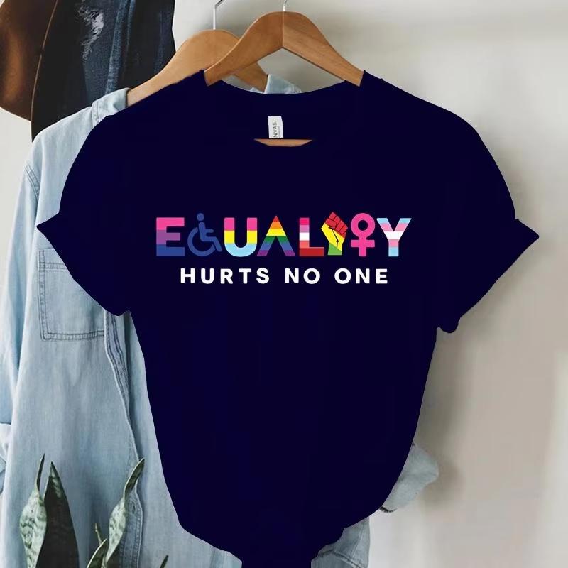 New Feminist Equality Hurts No One LGBTQ Print T Shirts Women Casual Round Neck Tees Top Summer Cool Loose Short Sleeve