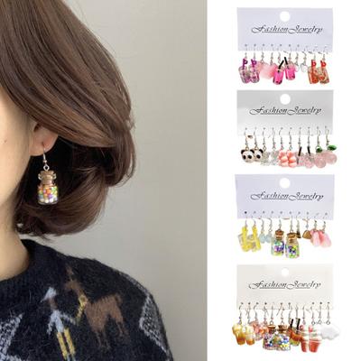 1 Set Women Cartoon Animal Earrings Different Shapes Drinking Bottle Hook Earrings Food Sweet Color Acrylic Dating Hanging Earrings