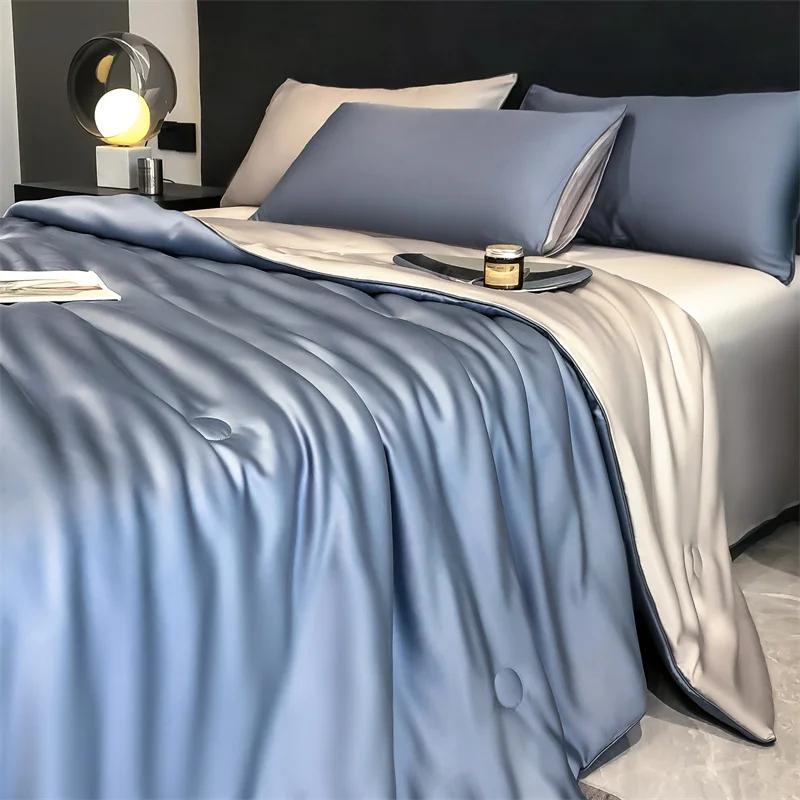 100% LYOCELL Silk Summer Quilt Solid Color Smooth Ice Cooling Comforter Silky Blanket Soft Cool Summer Blanket for Bed