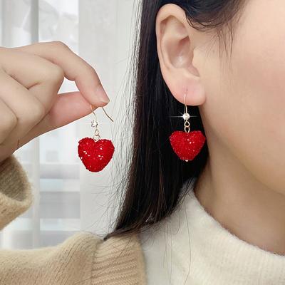 S925 Silver Needle Heart Earrings Full Diamond Valentine's Day Elegant Light Luxury Red Inlaid Diamond Earrings Niche Design Sense Stud Earrings