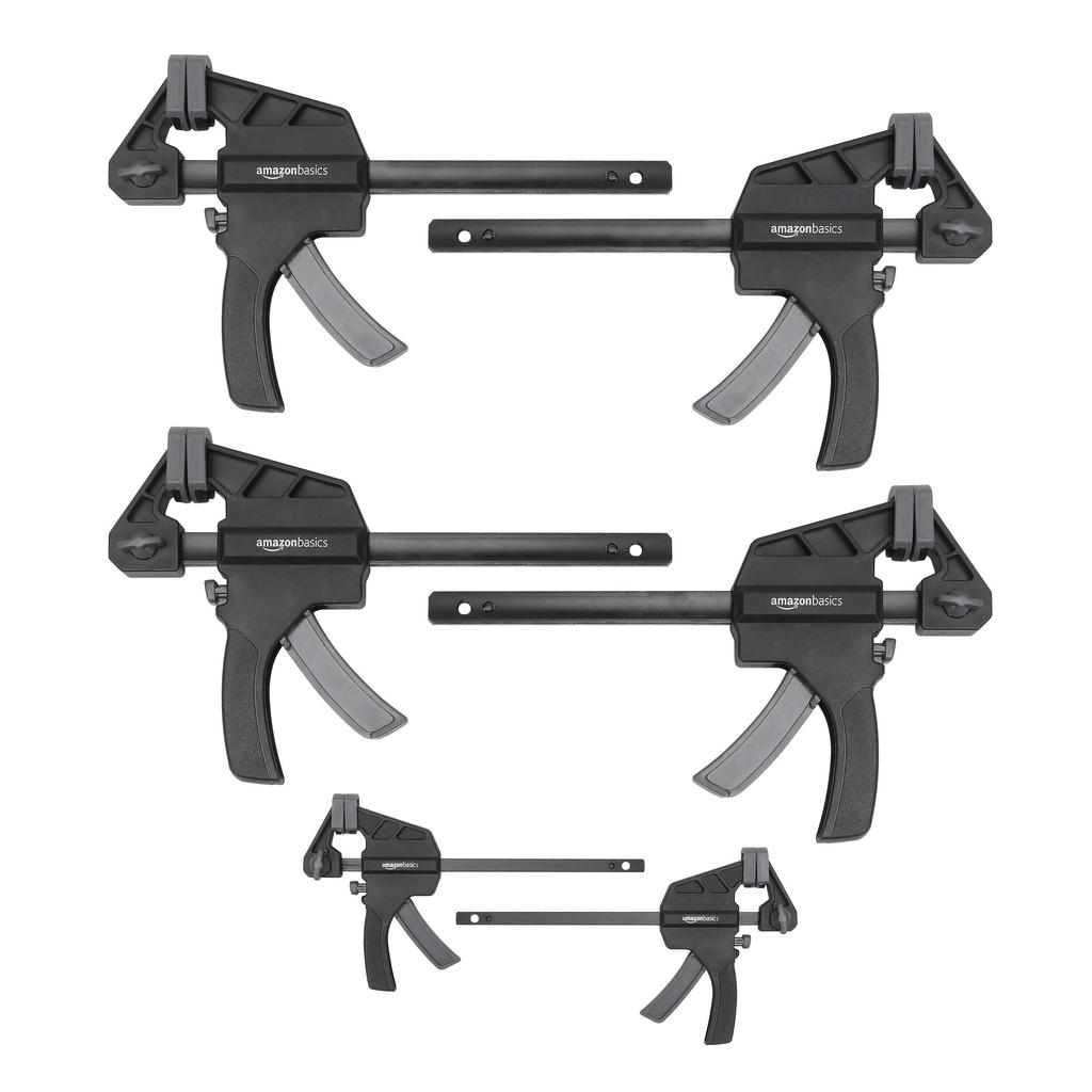 Amazon Basics Trigger Clamp Set, Black/Grey, 6-Pack (2 x 10cm, 4 x 15cm)