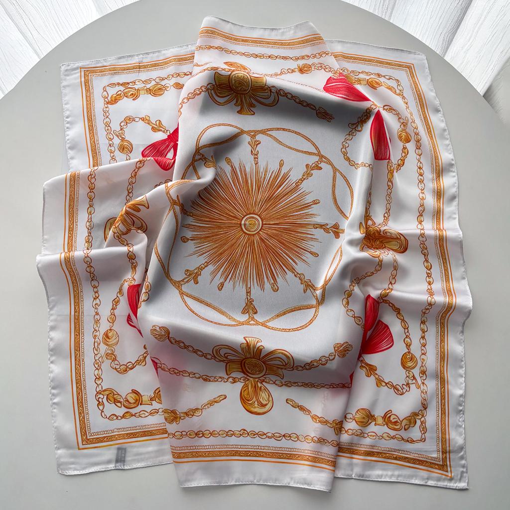 Retro Square Scarf For Women Imitation Silk Scarves Bandanas Luxury Printed Hijab Neckerchief Elegant Beach Shawl Wraps