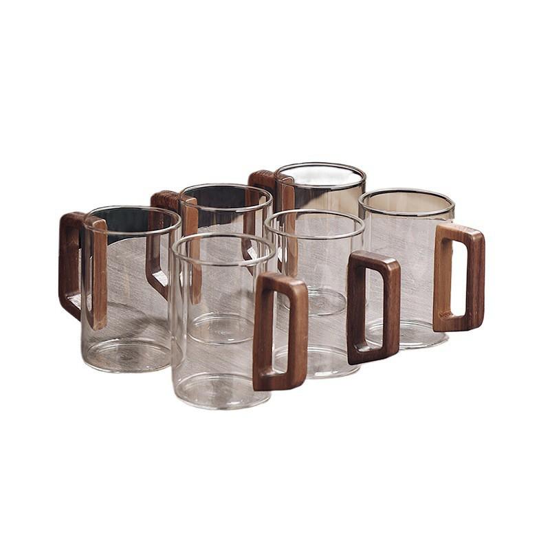 Heat-Resistant Glass Tea Cup Set With Wooden Handle Home Living Room Serving Guest Drinking