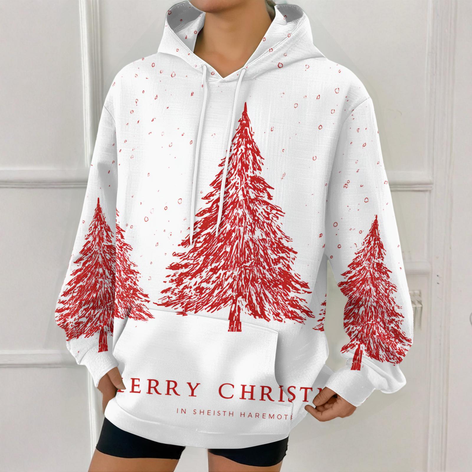 

Женская модная толстовка с рождественским принтом, повседневная толстовка с капюшоном и карманами XXL