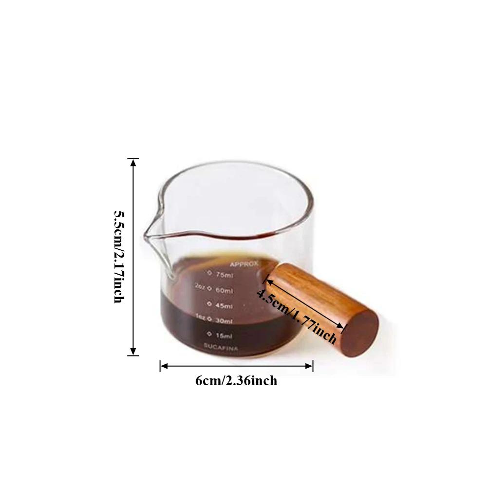 

1Pc Premium Modern Glass Coffee Measurement Cup Wooden Handle Precise Ounce Scale Milk Froth Jug Coffee Supplie Coffee Cup Set 75ml