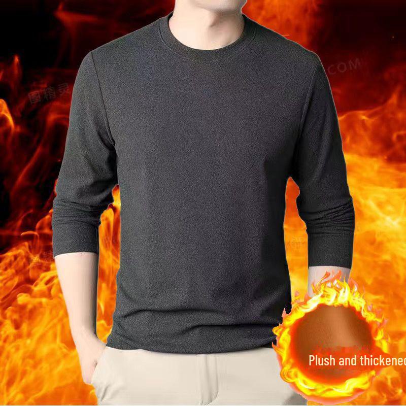 Men's Round Neck Long-Sleeve Velvet T-Shirt for Autumn & Winter Warmth