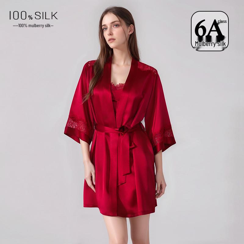 Silk Pajama Dress & Robe Set: 100% Mulberry Silk Two-Piece Camisole Dress with Morning Robe