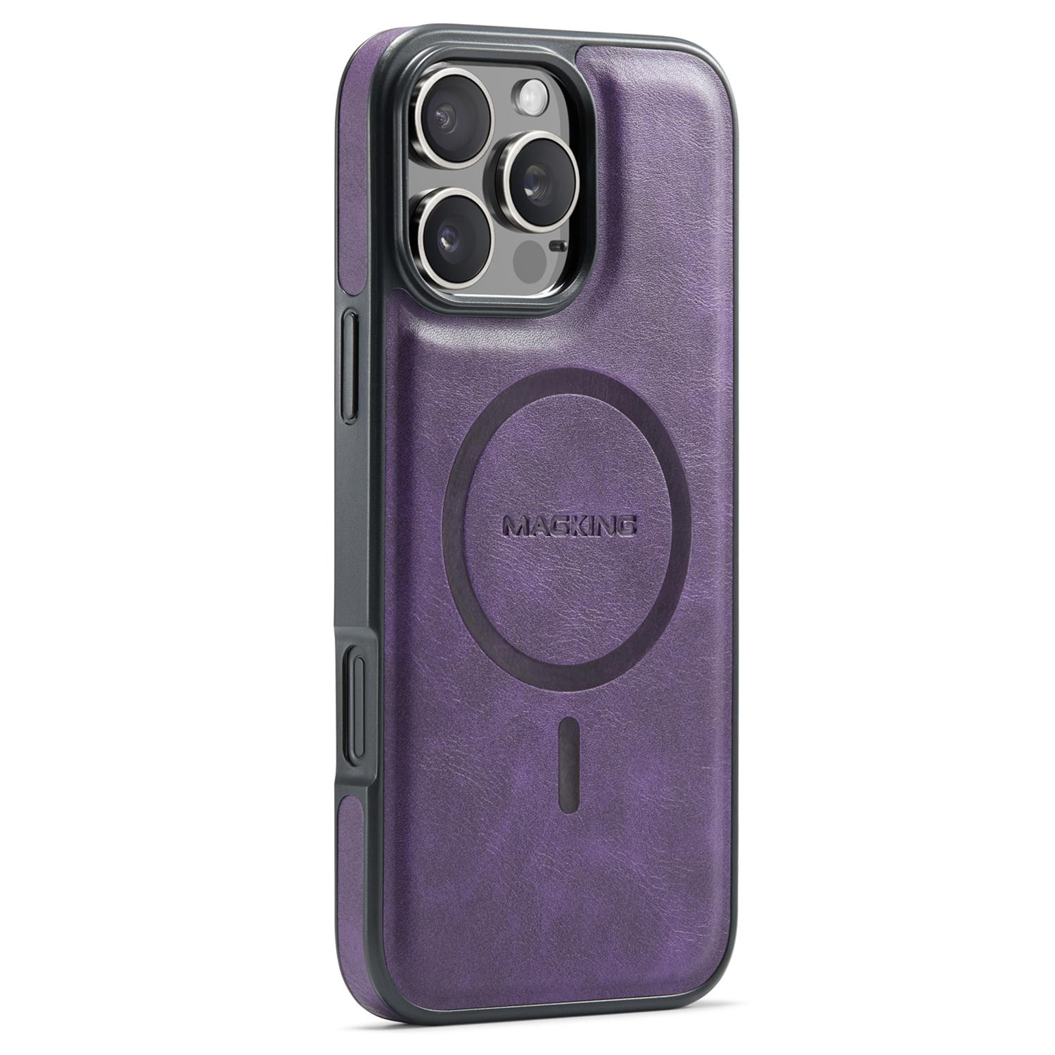 

For iPhone 16 Pro Magnetic Case PC+TPU+PU Leather Phone Cover Purple