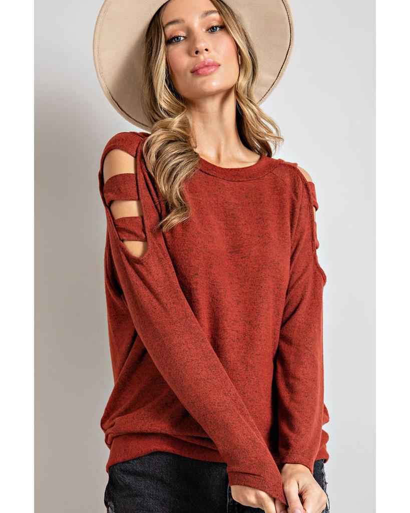 Azura Exchange Orange Cutout Cold Shoulder Long Sleeve Top