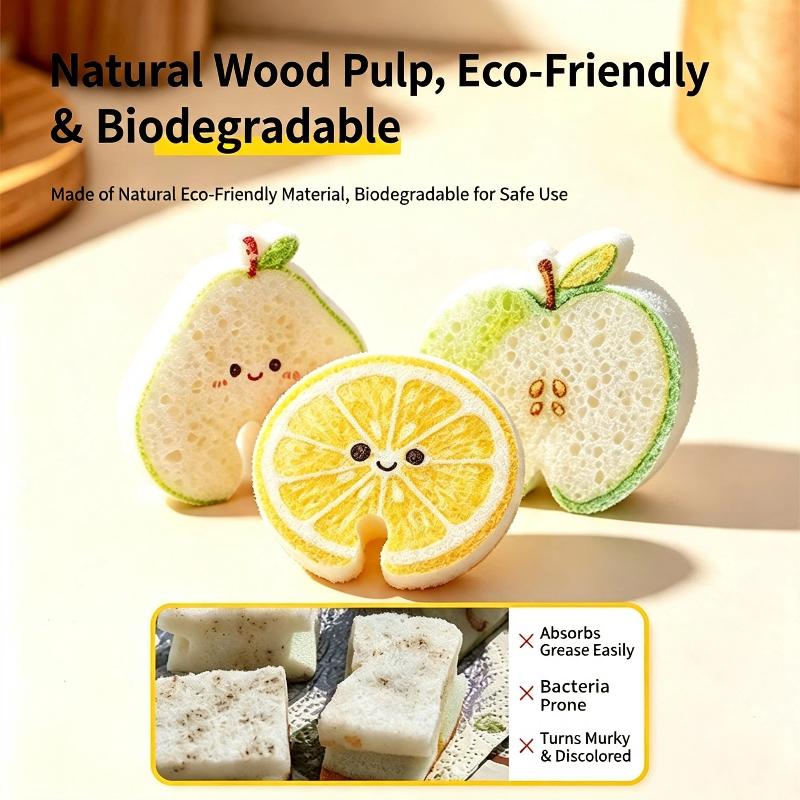 Cartoon Fruit Series Dish Sponge Brush Soft Bristle Scratch-Free Multipurpose Kitchen Cleaning Gadget for Home Use