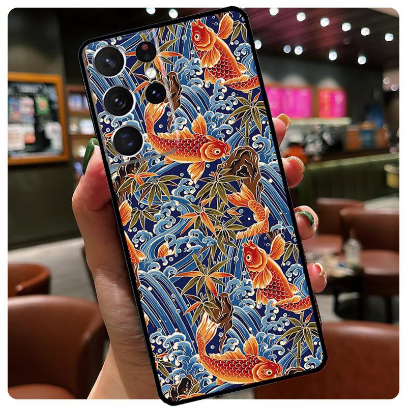 

Tattoo Japanese Koi Dragon Wave Phone Case For Samsung Galaxy S25 Ultra S21 S22 S23 S24 Ultra S9 S10 Plus S24 S25 FE Cover Galaxy S22