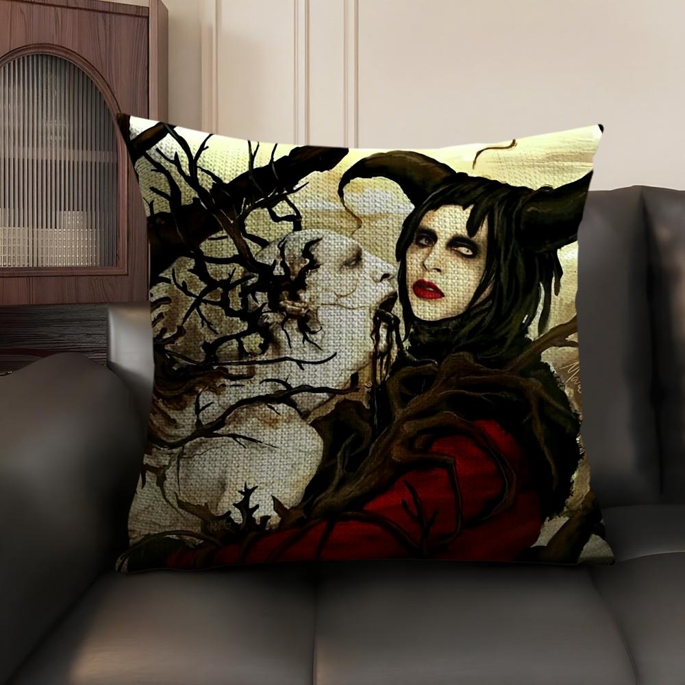 M-Marilyn Manson Rock Cushion Cover Natural Linen Organic Fabric Double-Sided Printing Sofa Home Decor Gift Pillow Case