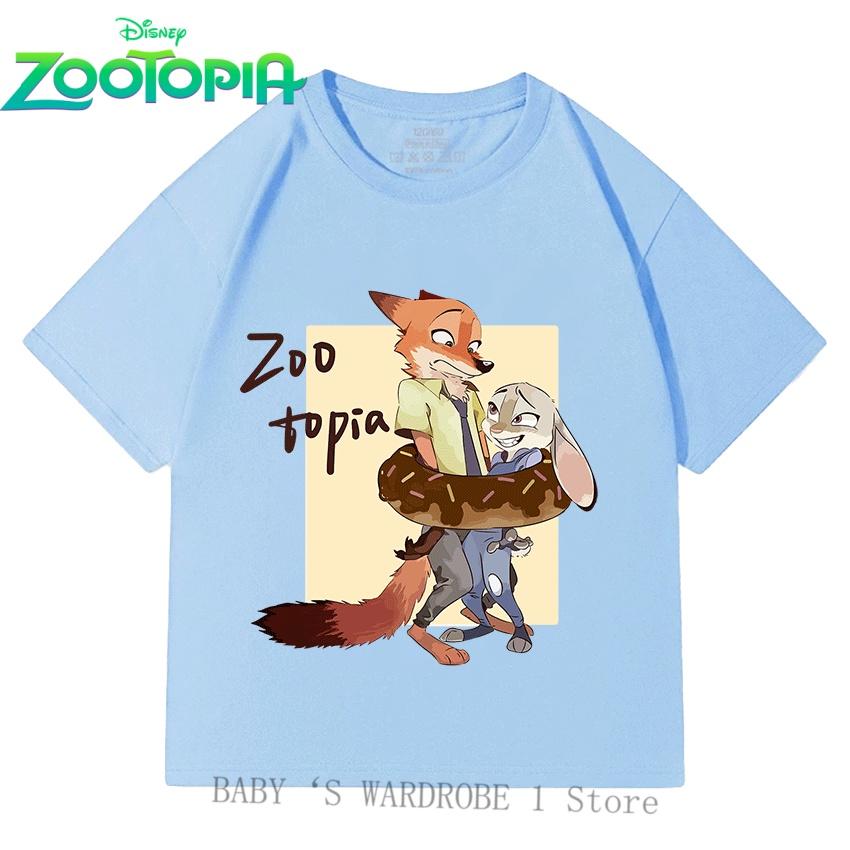 

Бавовняні футболки з коротким рукавом Disney Zootopia для хлопчиків та дівчаток 3-12 років з мультяшними принтами, милі, модні 100