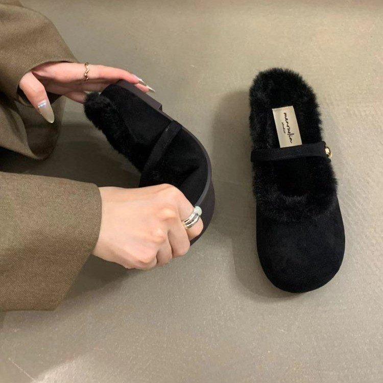 Gentle Fairy Fluffy Shoes Girl 2025 Autumn and Winter New French Lazy One-pedal Leopard Print Velvet Bag Head Half Slippers