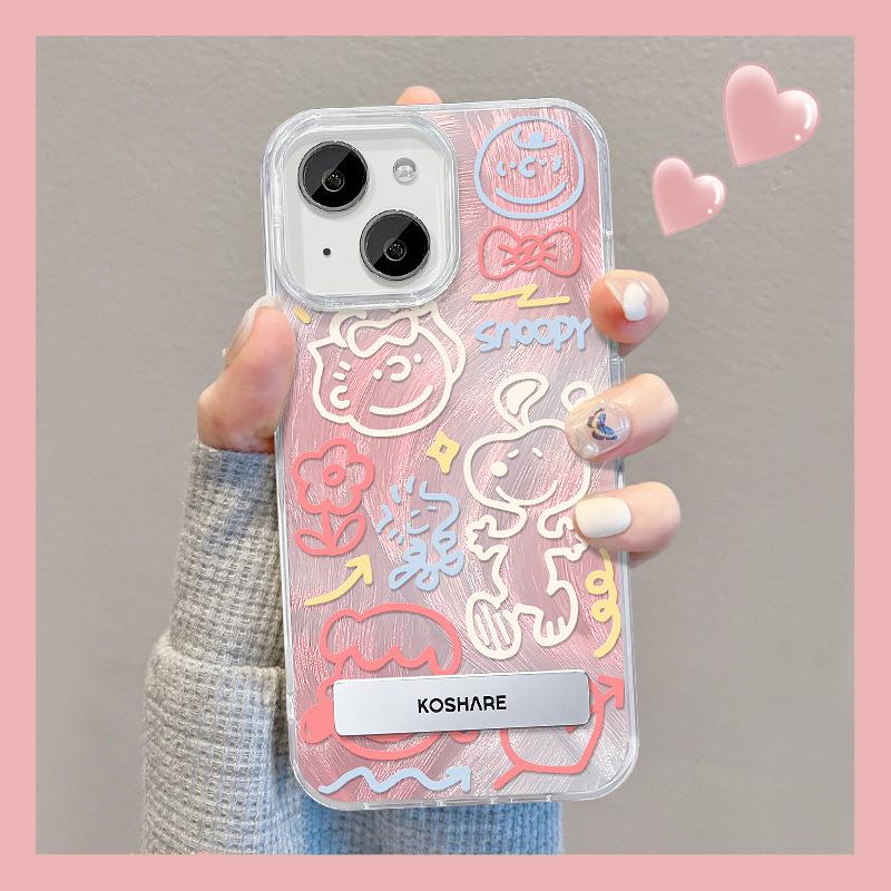 Applicable To Apple 15 Mobile Phone Case Iphone14pro Line Snoopy Stealth Bracket 13 Feather Yarn 12/11 Advanced