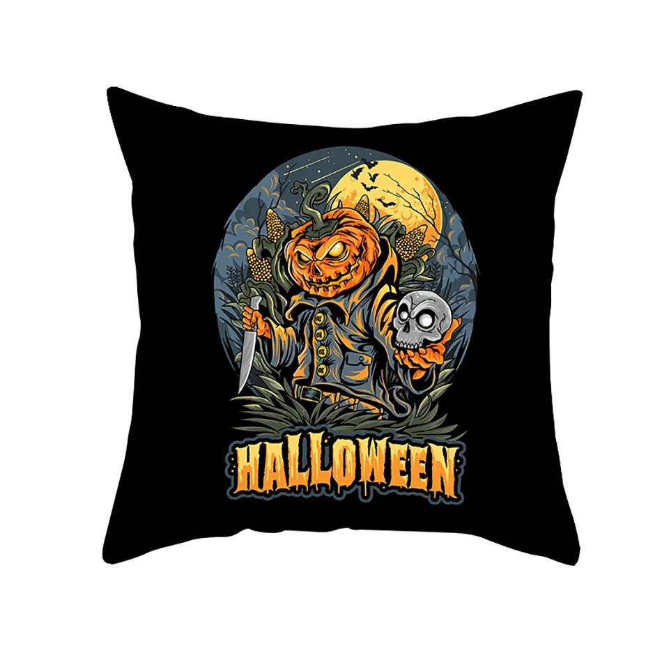 Home Decor Halloween Cushion Cover Skull Cat Scary Pumpkin Bat Castle Print Square Pillowcase Party x Funda de almohada