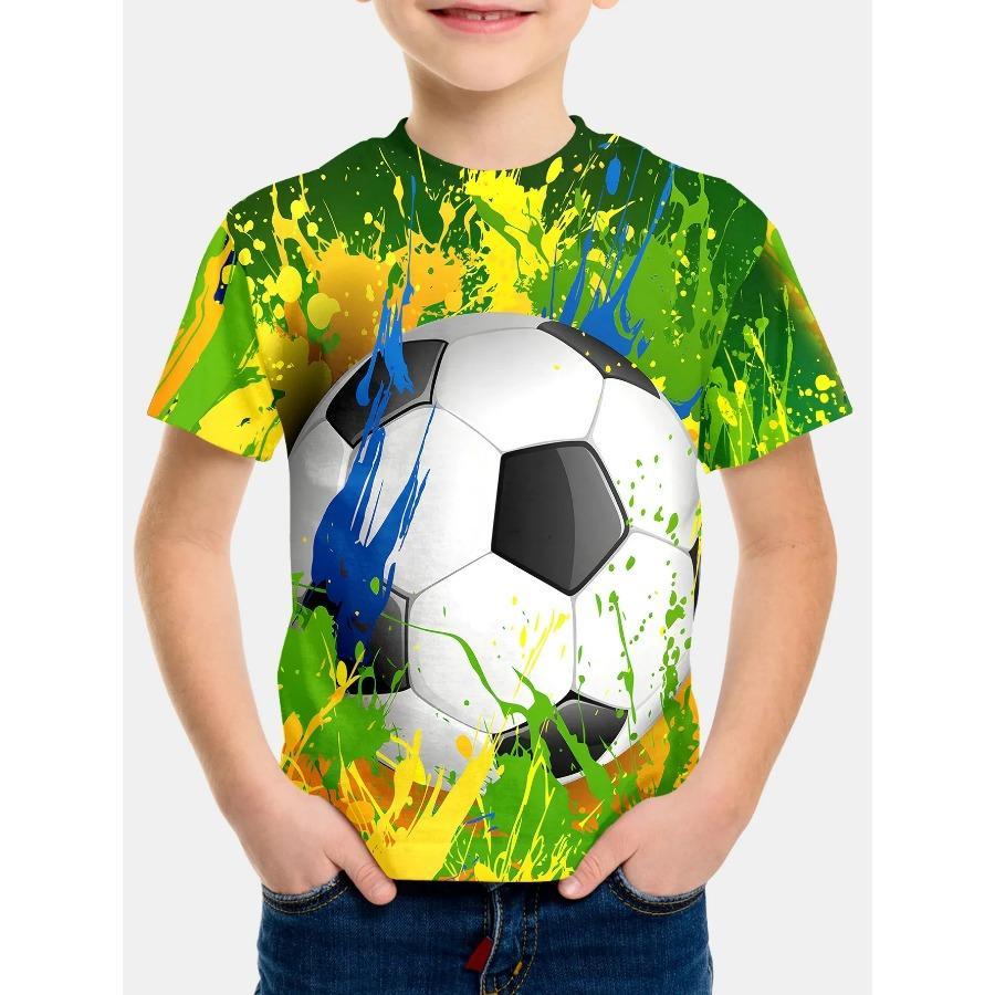 Kids T-shirt Soccer Football Print T-shirt Fashion Casual Short Sleeve Tees Summer Boy and Girl Tees Tops Clothing
