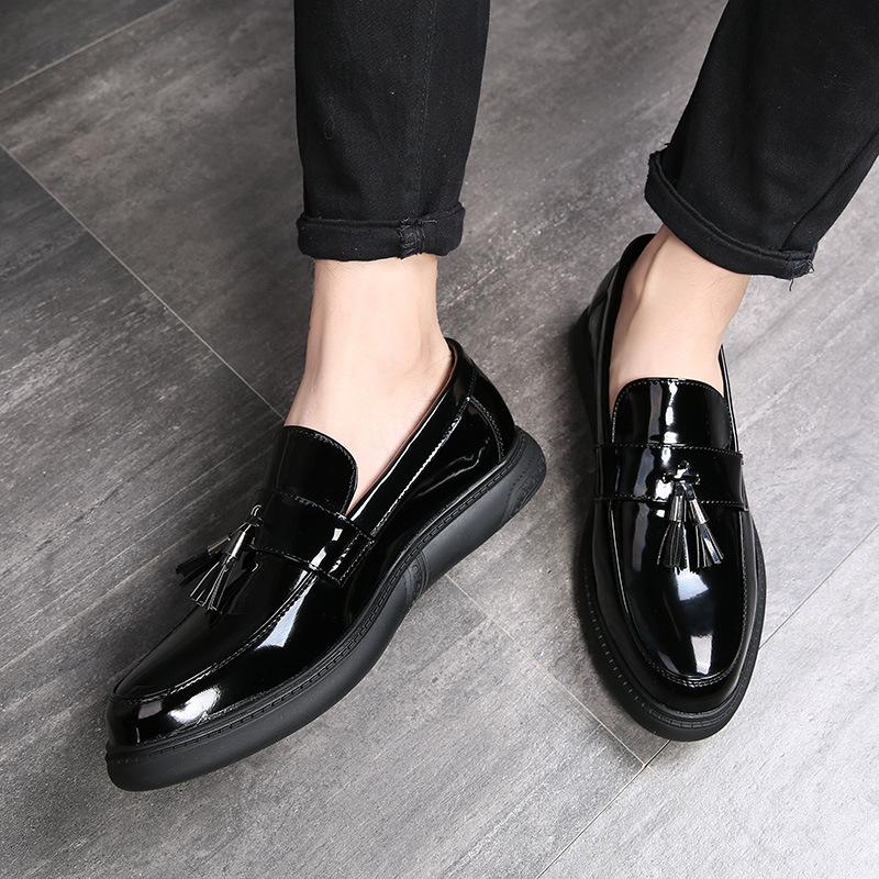 Patent Leather Fashion Casual Foot Leather Shoes Business Pointed Lazy One Pedal Men'S Shoes One Piece 9203-X