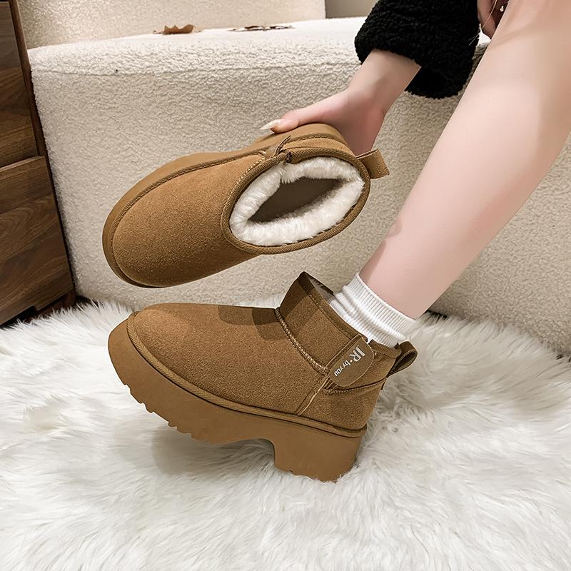 fashion 2024 New Classic Thickened Fluff Women's Snow Boots Leather Warm Ankle Boots Women Winter Ladies Shoes Chunky  Platform Shoes