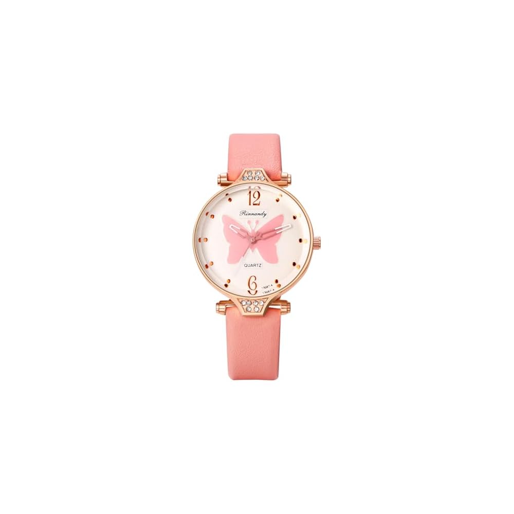 Butterfly Analog Watch Waterproof Cute Leather Strap Quartz Timepiece for Girls and Women Fashion Accessory