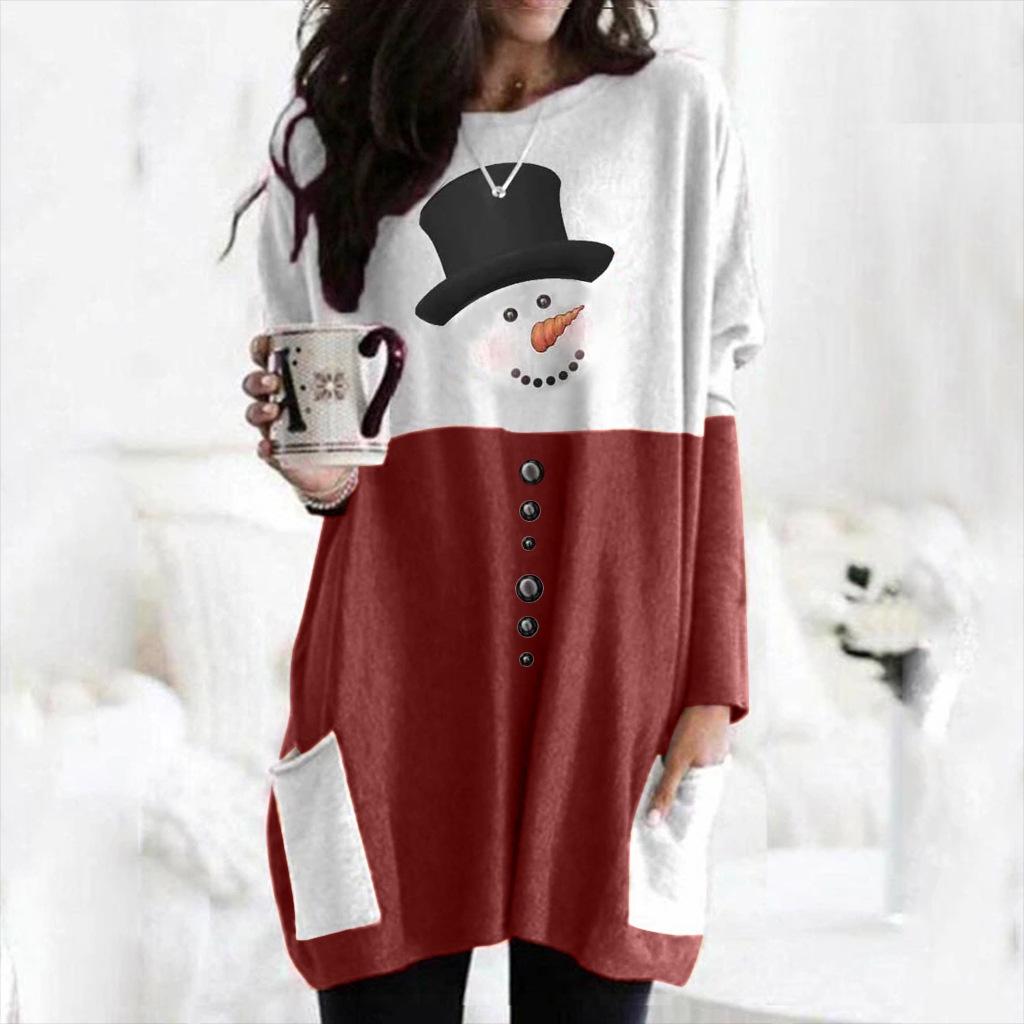 Snowman Print Long-Sleeved T-Shirt Dress for Autumn/Winter 2023