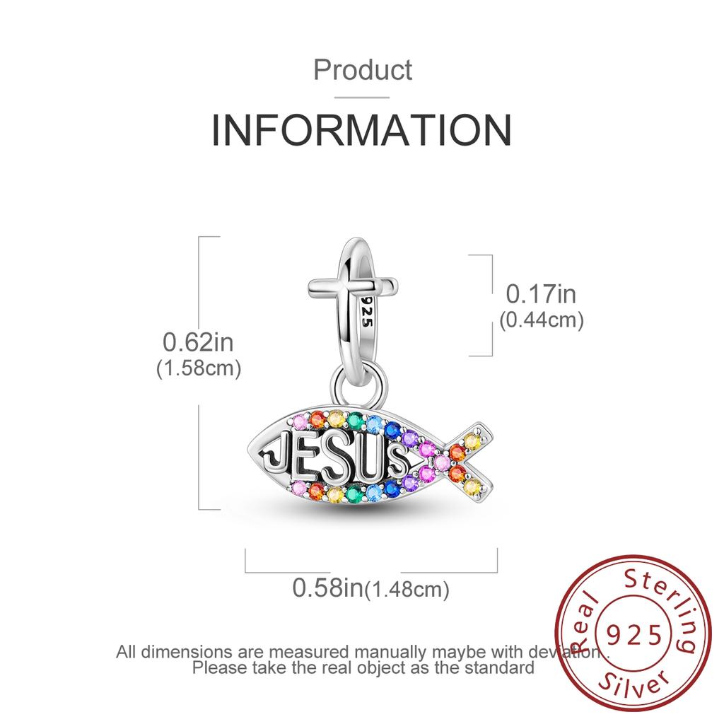 Original Copper Charm Fish Jesus Colorful Zircon Pendant For Woman Bracelet Making Fashion Jewelry